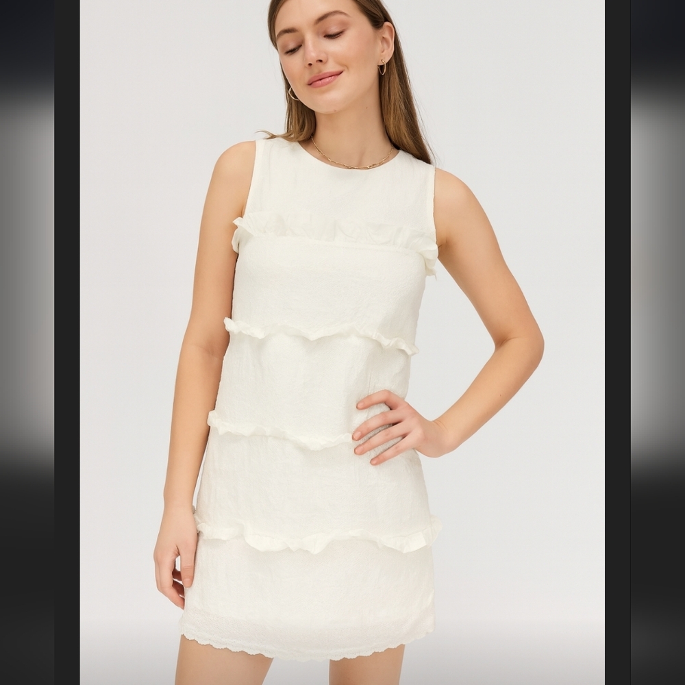 Anthropologie Lili's Closet White Sleeveless Ruffle  Dress